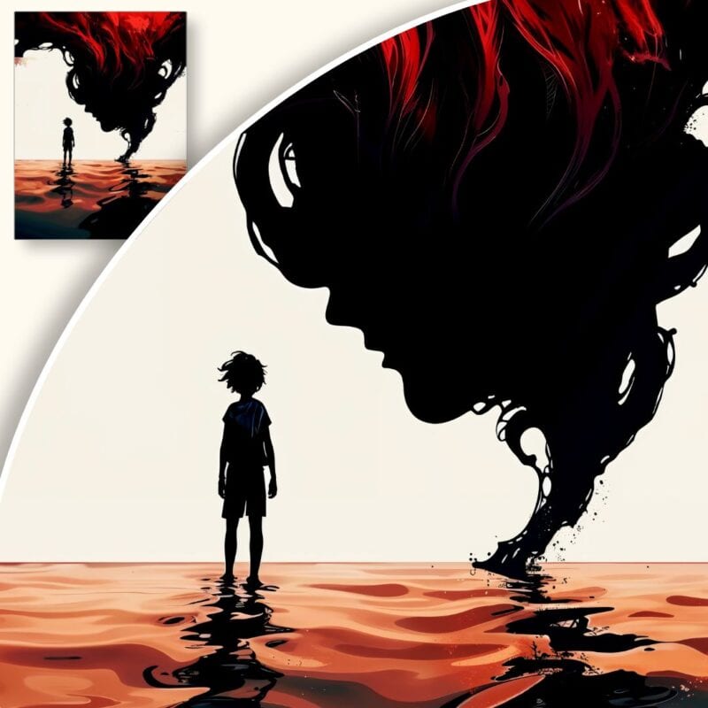 Obraz Dziecko nad brzegiem z cieniem kobiety