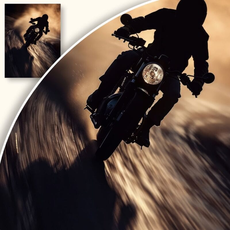 Plakat Motocyklista w nocy