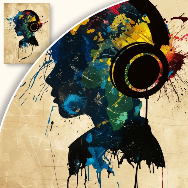 Plakat Abstrakcyjna głowa ze słuchawkami