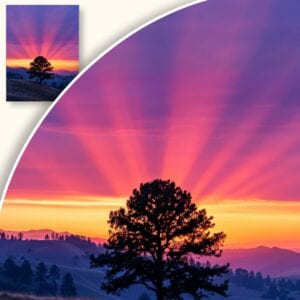 Plakat Samotne drzewo na tle zachodu słońca