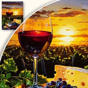 Obraz Wino i Ser na Zachodzie Słońca