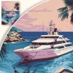 Plakat Luksusowy jacht o zachodzie słońca