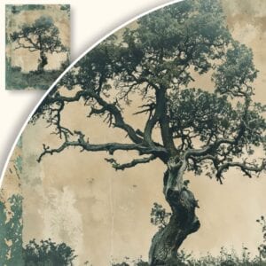 Plakat Samotne drzewo na tle ciemnego nieba