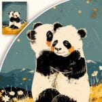 Plakat Przytulające się pandy na tle gwiaździstego nieba