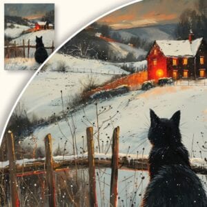 Obraz Zimowy Krajobraz z Kotem