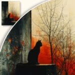 zb3-1522-3n Obraz Czarny kot na tle zimowego pejzażu