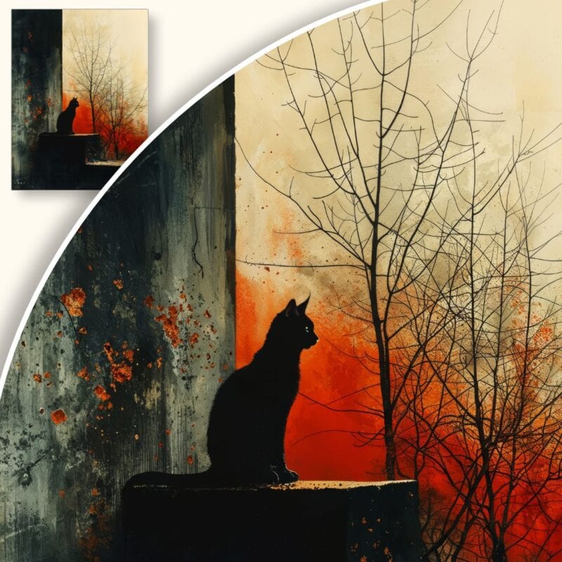 Obraz Czarny kot na tle zimowego pejzażu