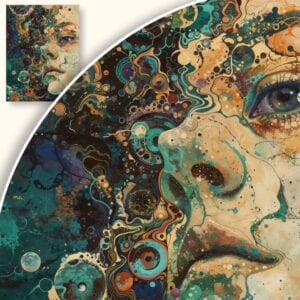 Obraz Abstrakcyjna twarz kobiety połączona z kosmosem