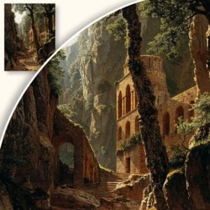 Obraz Ruiny w górzystym krajobrazie