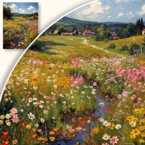 Obraz Malownicza kwiecista łąka z strumieniem