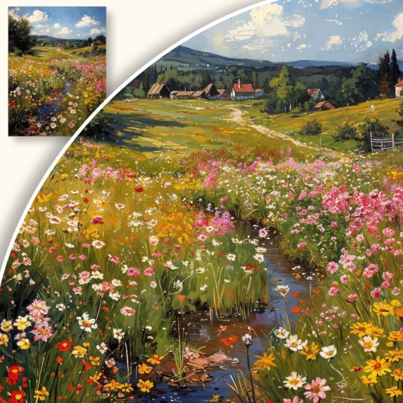 Obraz Malownicza kwiecista łąka z strumieniem