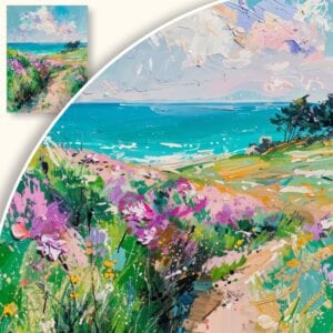 Obraz Spokojny krajobraz z kwiecistą łąką