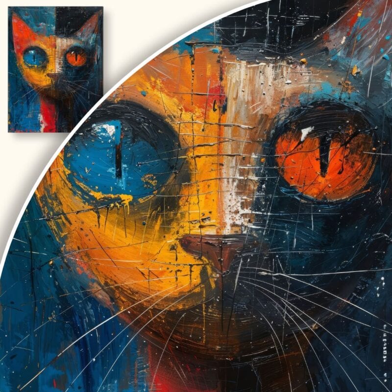 Obraz Abstrakcyjny portret kota z kolorowymi oczami