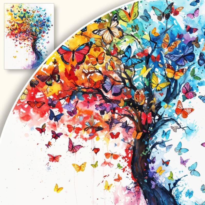 Plakat Kolorowe drzewo i motyle
