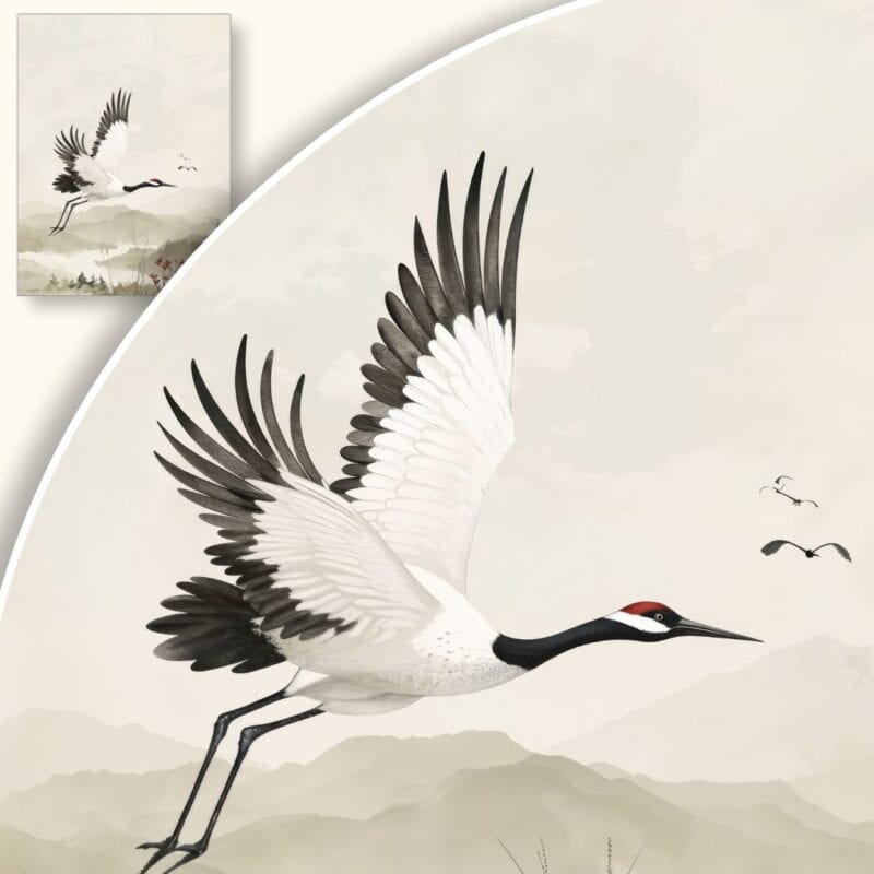 Obraz Żuraw w locie nad górskim krajobrazem