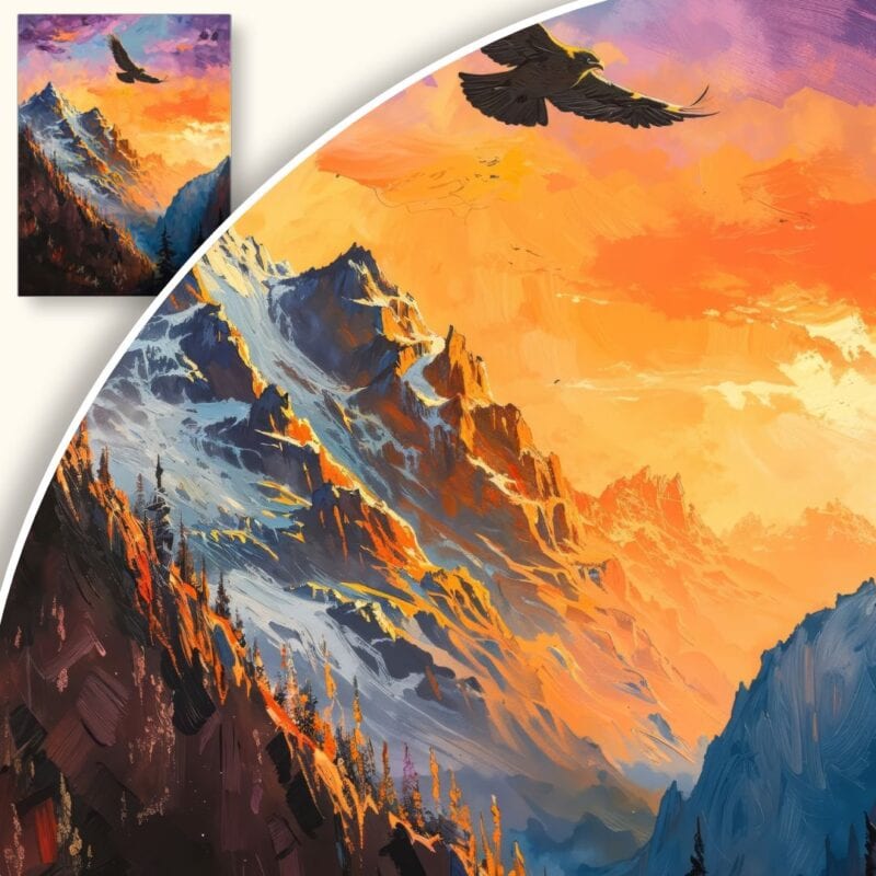 Obraz Orzeł nad górskim zachodem słońca