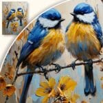 zb3-1674-3n Obraz Para Ptaków na Kwiecistej Gałęzi