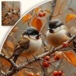 Plakat Wróble na jesiennej gałęzi