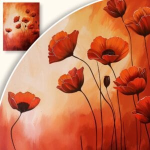 Obraz Czerwone maki na pomarańczowym tle