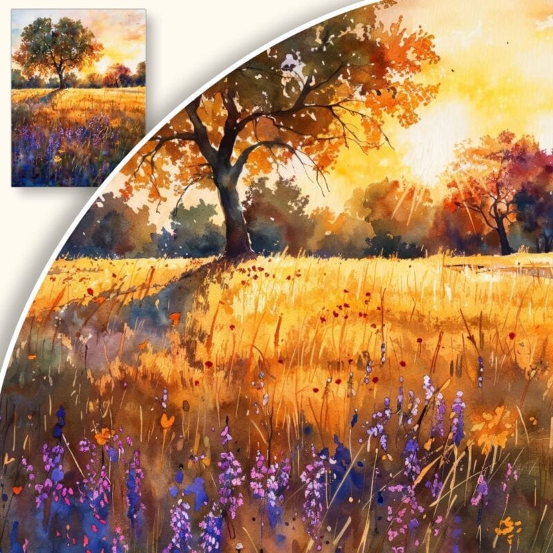 Obraz Zachodzące słońce na wiejskiej łące