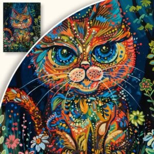 Obraz Kolorowy Kot w Kwiatach