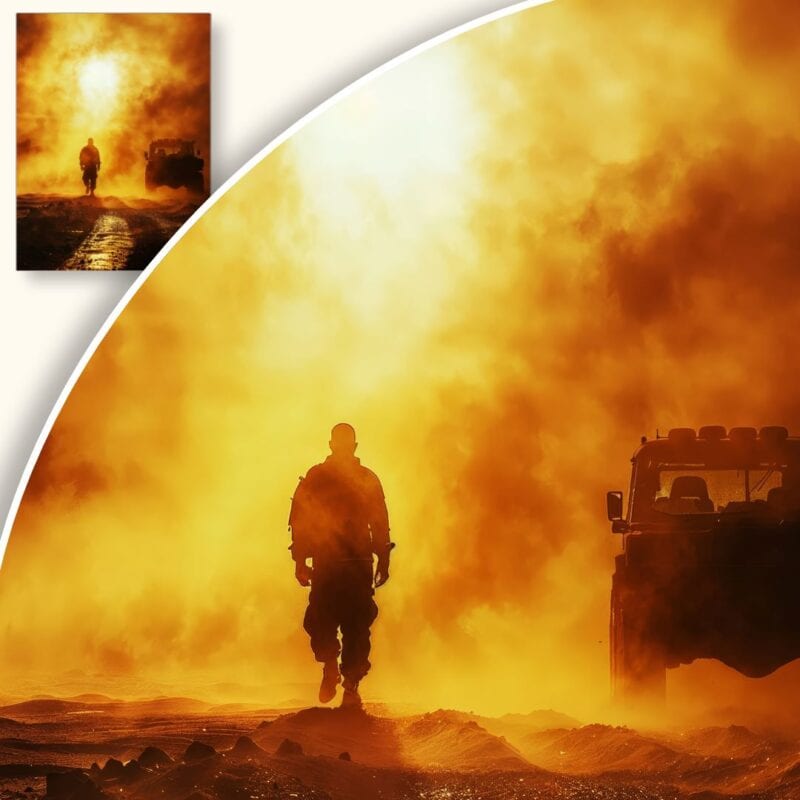 Plakat Samotny Żołnierz o Zachodzie Słońca