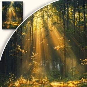 Plakat Leśny poranek w blasku słońca