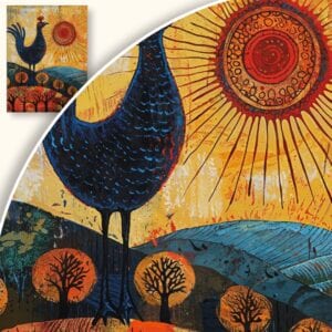 Obraz Kolorowy kogut w promieniach słońca