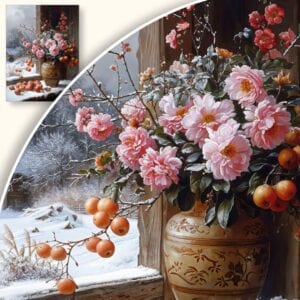 Obraz Martwa Natura z Piwoniami i Jabłkami