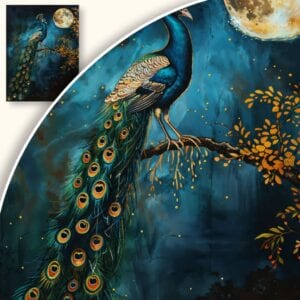 Obraz paw pod księżycem