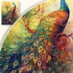 Obraz Majestatyczny paw w abstrakcyjnym otoczeniu