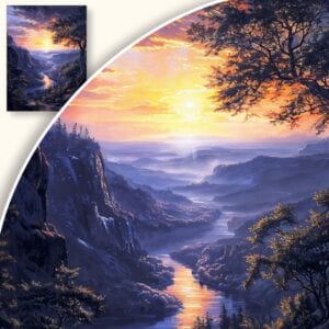 Obraz Górski krajobraz o zachodzie słońca