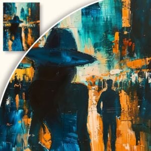 Obraz Kobieta w kapeluszu w nocnym mieście