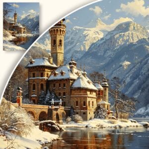 Obraz Majestatyczny zamek w zimowym krajobrazie