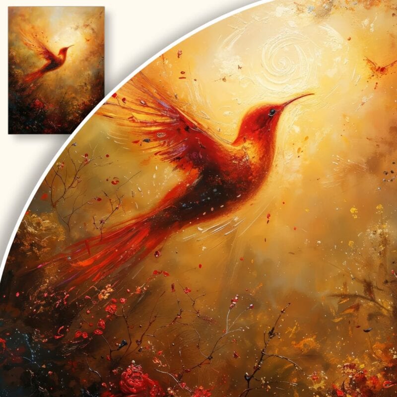 Obraz Feniks w ognistym krajobrazie