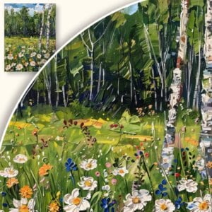 Obraz Leśne brzozy i kwiaty