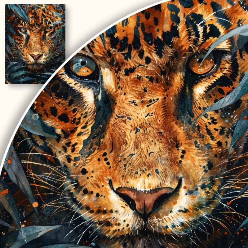 Plakat Gepard wyłaniający się z liści