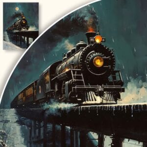 Obraz Zimowy pociąg nocą