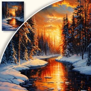 Obraz Zimowy zachód słońca nad rzeką