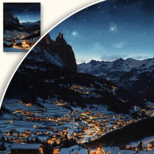 Obraz Nocna Zimowa Sceneria w Górach