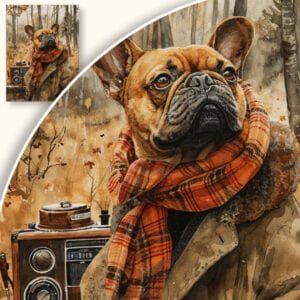 Obraz Jesienny spacer z buldogiem francuskim