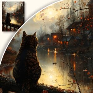 Obraz Kot nad jesienną rzeką