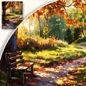 Obraz Jesienny park z ławką