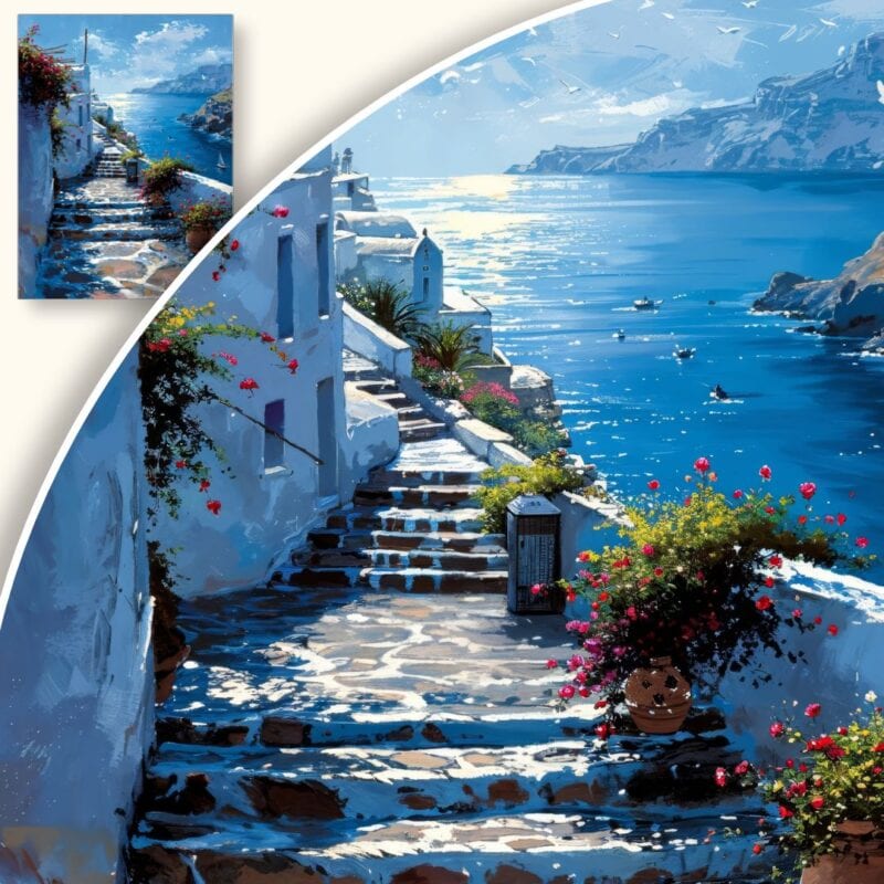 Obraz Grecka Uliczka z Widokiem na Morze