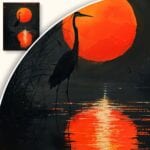 zb3-2041-3n Obraz Czapla o zachodzie słońca nad jeziorem