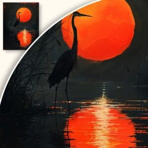 Obraz Czapla o zachodzie słońca nad jeziorem