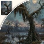 Obraz Mroczny Księżycowy Krajobraz z Czaplą