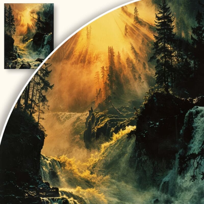 Obraz Złocisty wodospad wśród drzew