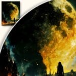 Obraz Postać przed Księżycem w Apokaliptycznym Krajobrazie