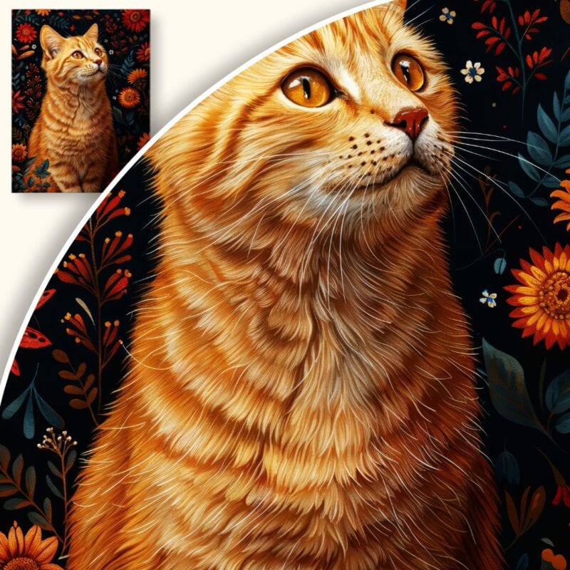 Obraz Rudy kot wśród kwiatów